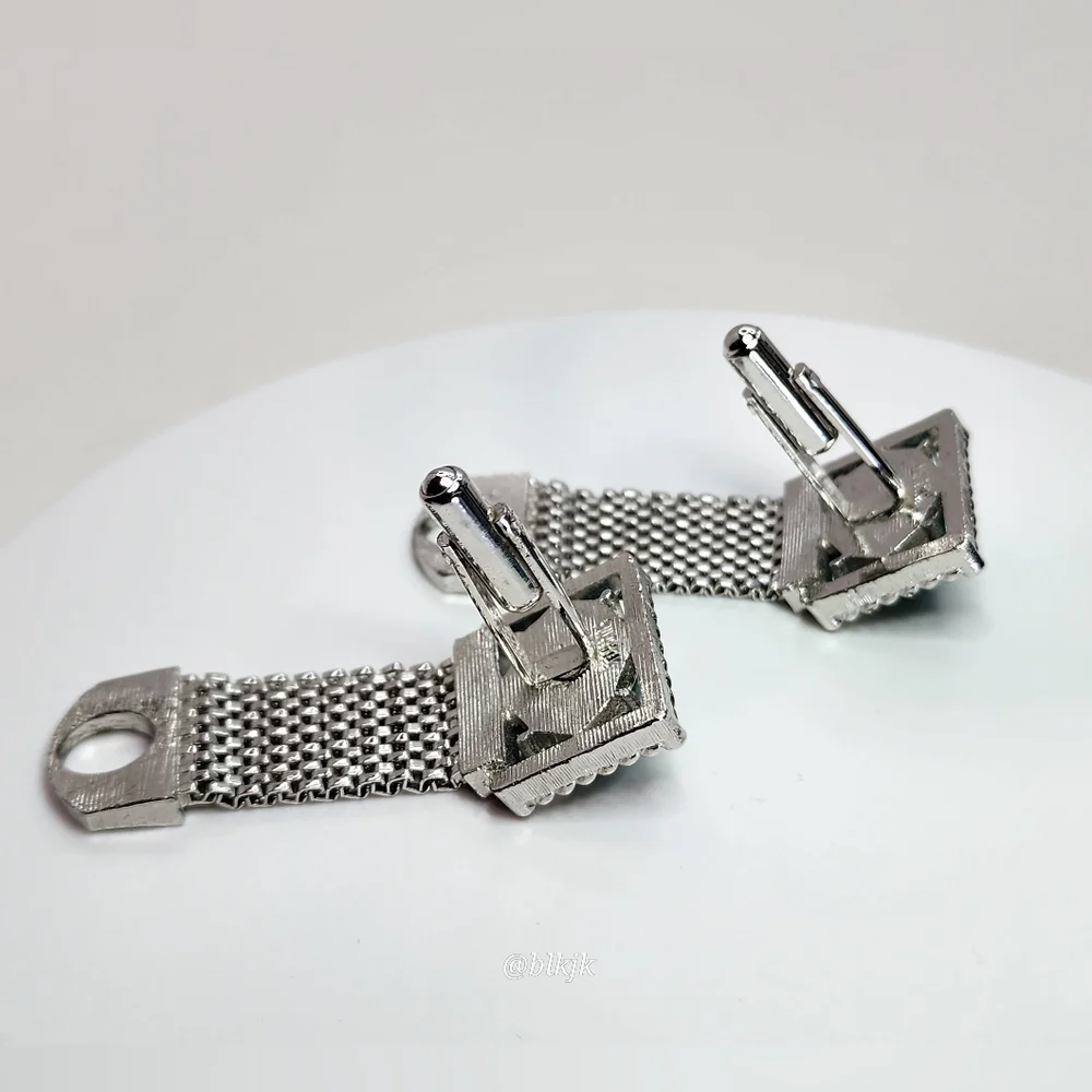 Vintage SWANK Cufflinks *Teal/Silver* EUC